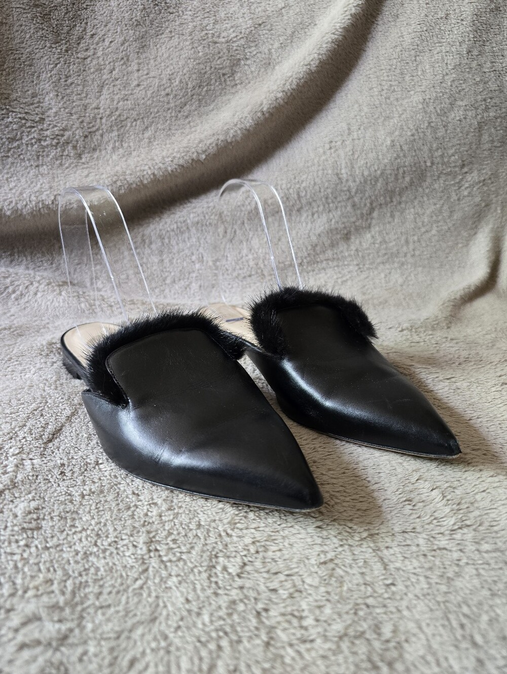 Grigiarancio Black Leather Pointed Toe Mule Flats Size 39